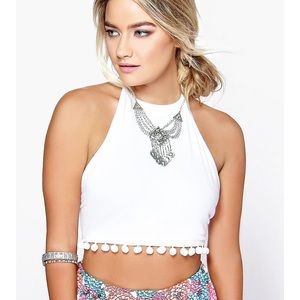 White Pom Halter Top